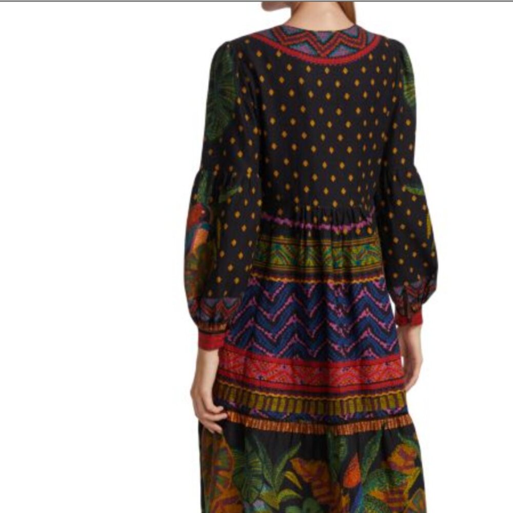 Farm Rio Forest Tapestry Midi Dress Geometric Jungle Linen Blend Tassel XS $265 - Picture 8 of 10